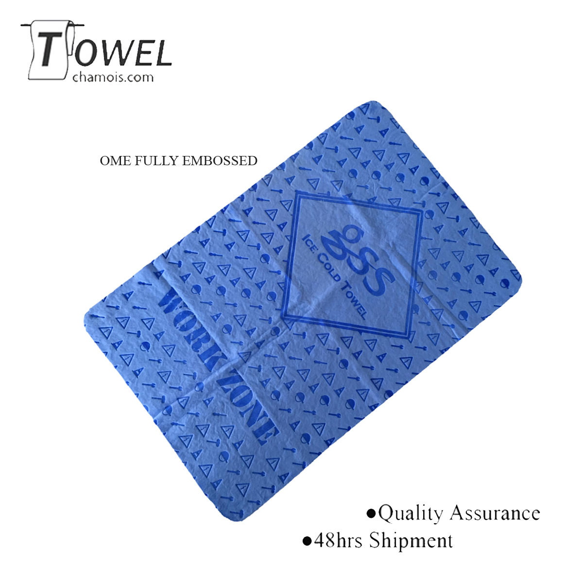 Fully embossed logo design for custom cooling towels