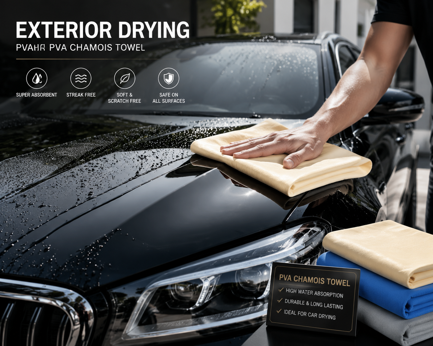 PVA chamois towel for car cleaning and drying