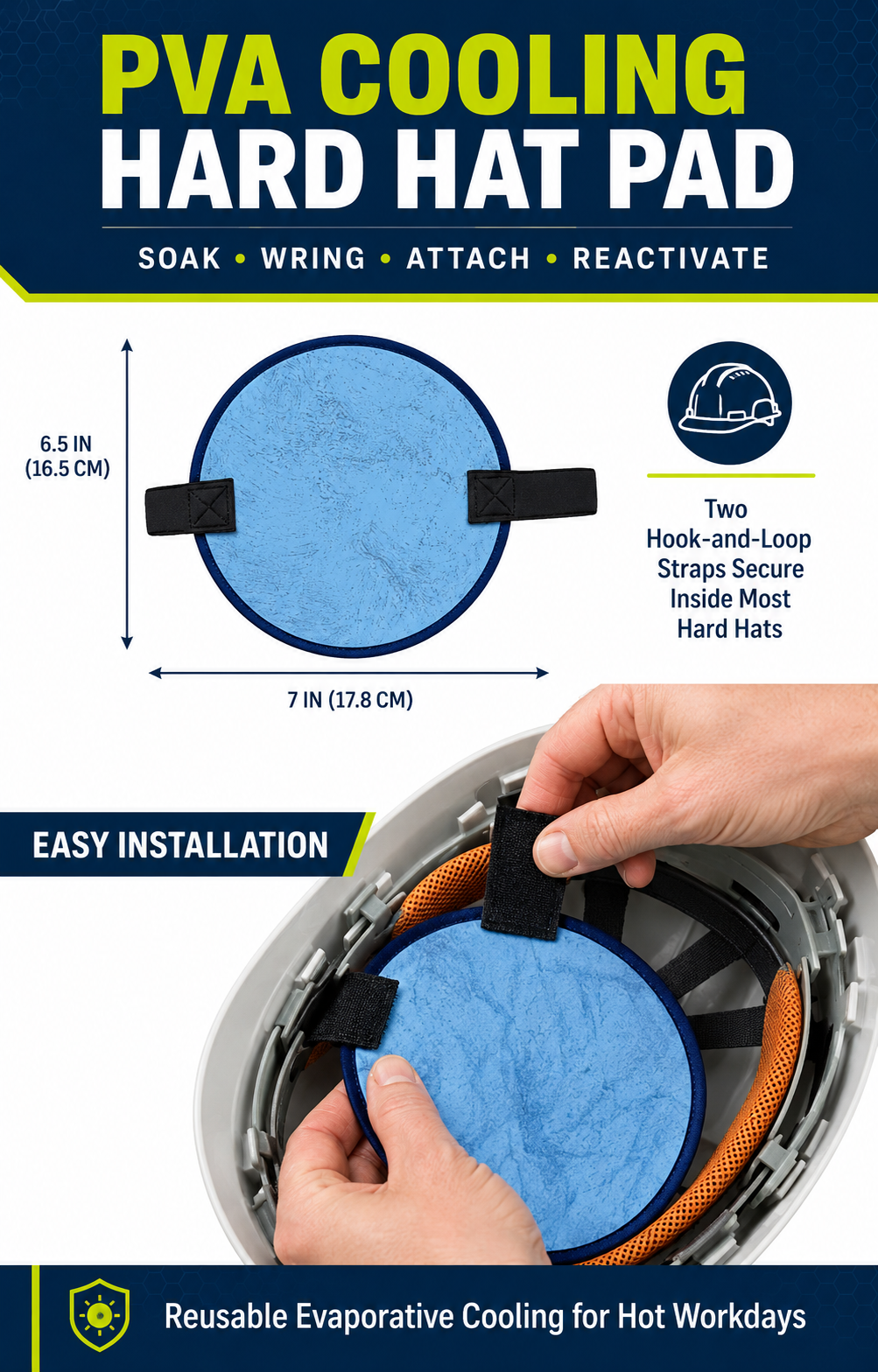 PVA Cooling Hard Hat Pad installation inside safety helmet